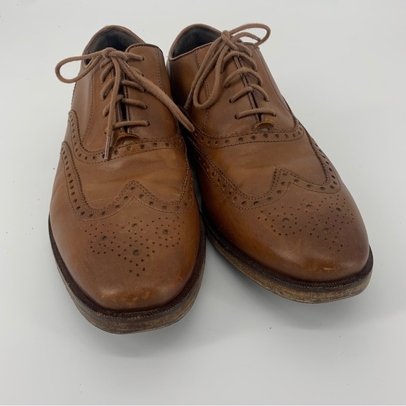 Cole Haan Men’s British Tan Leather Lace Up Wingtip Oxford Dress Shoes Size 8.5 - Picture 2 of 11